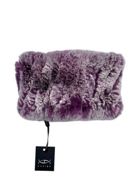 NWT Danier Sheyla 100% Rex Rabbit Fur Headband Eggplant White